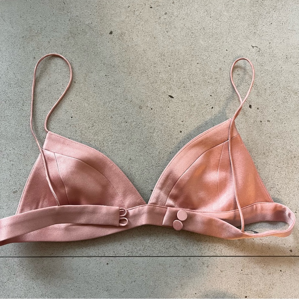 Designer ALEX PERRY Ash Satin-Crepe Blush Pink Bralette Sz. 8 Luxury Romantic - Picture 6 of 8